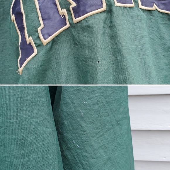 Vintage 90s Champion Notre Dame Collegiate Green Navy Swishy Windbreaker XL - Picture 6 of 7
